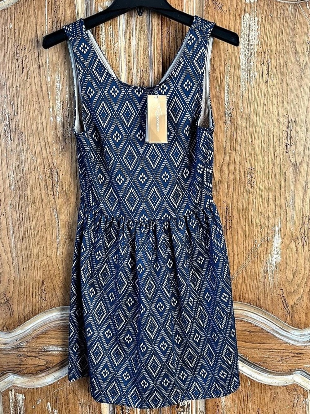 Francesca's Geometric Mini Dress in Blue & White Size Medium NWT